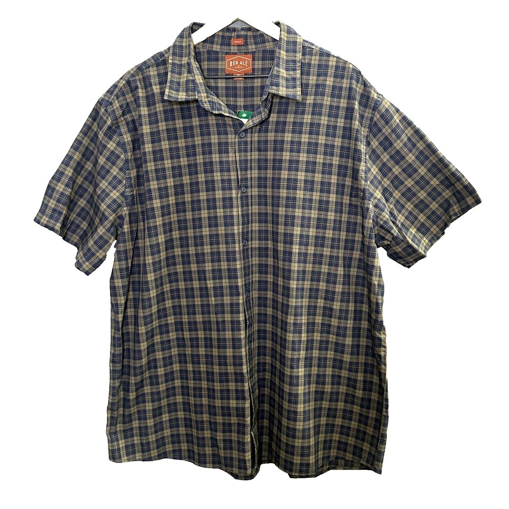 Red Ale by Alesbury Mens Shirt XXL Blue Plaid Short Sleeve Button Up New